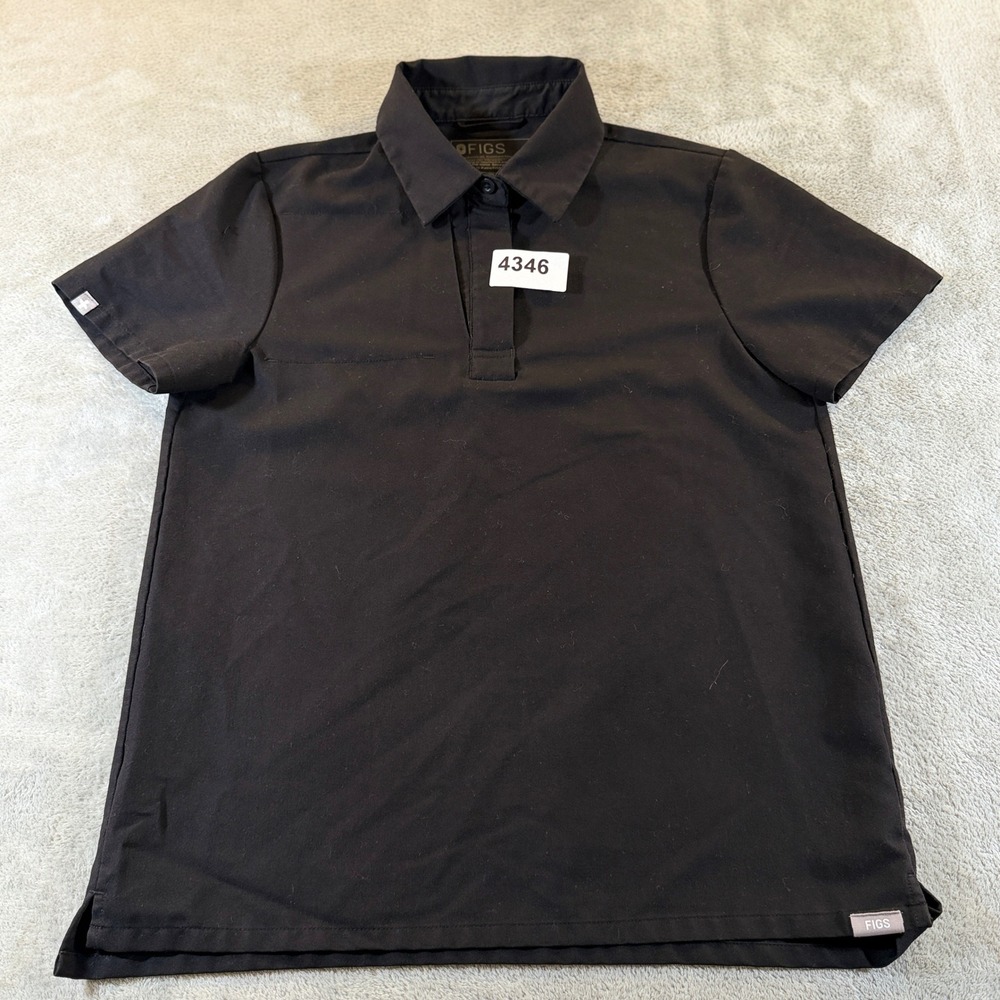 Figs Scrub Top Women XS Black Technical Collection Polo Short Sleeve W21SW1053